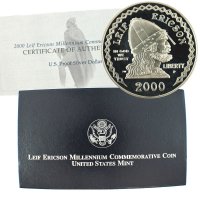 2000 Leif Ericson Commemorative Silver Dollar Coin (Proof) - NO COA