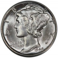 1942-S Mercury Silver Dime Coin - Choice BU