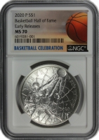 Lot of 10 2020-P Basketball Hall of Fame Silver Coins $1 NGC MS-70 Early Releases