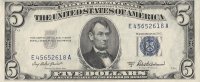 1953 $5.00 U.S. Silver Certificate Note - Blue Seal - Crisp Uncirculated