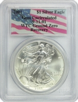 2001 1 oz American Silver Eagle Coin - WTC Ground Zero Recovery - PCGS Gem UNC