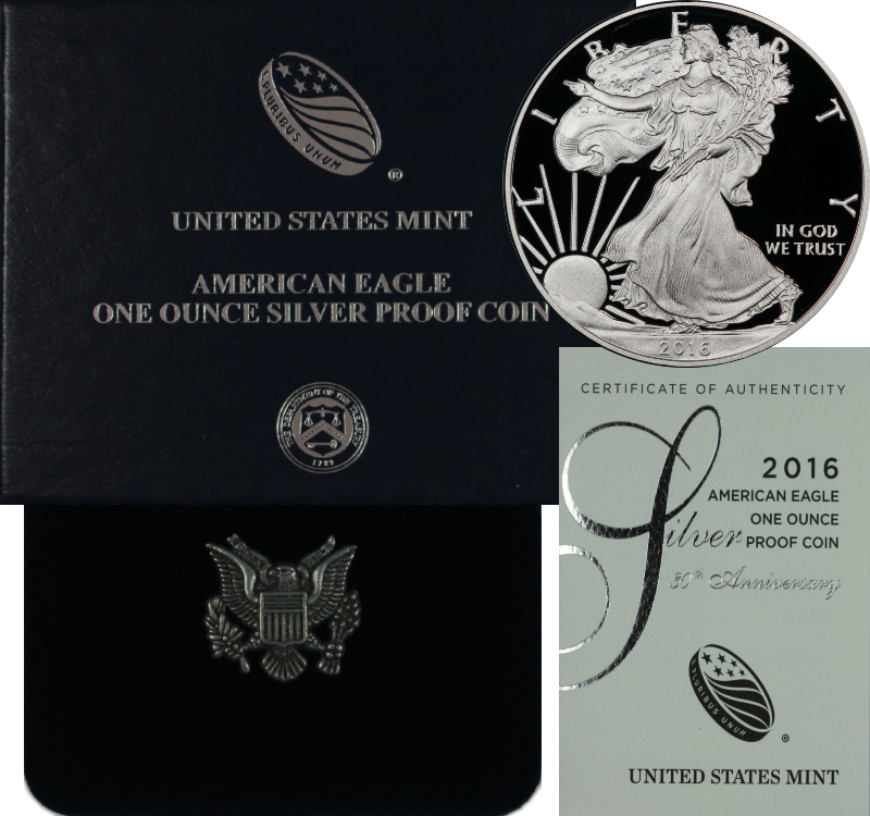 2016-W Proof 1oz Silver American Eagle 30th Anniversary w/Box & COA 