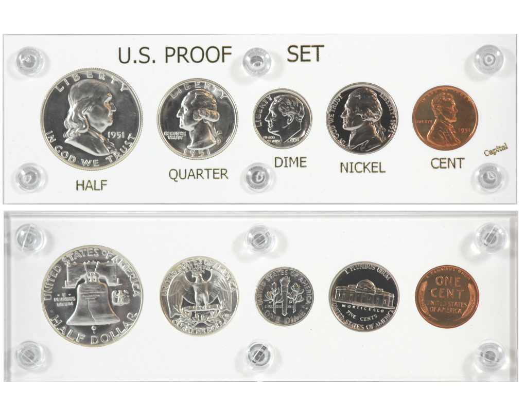 15 Brilliant Uncirculated coins in a Capital holder 1951 P-D-S U.S Mint Set 