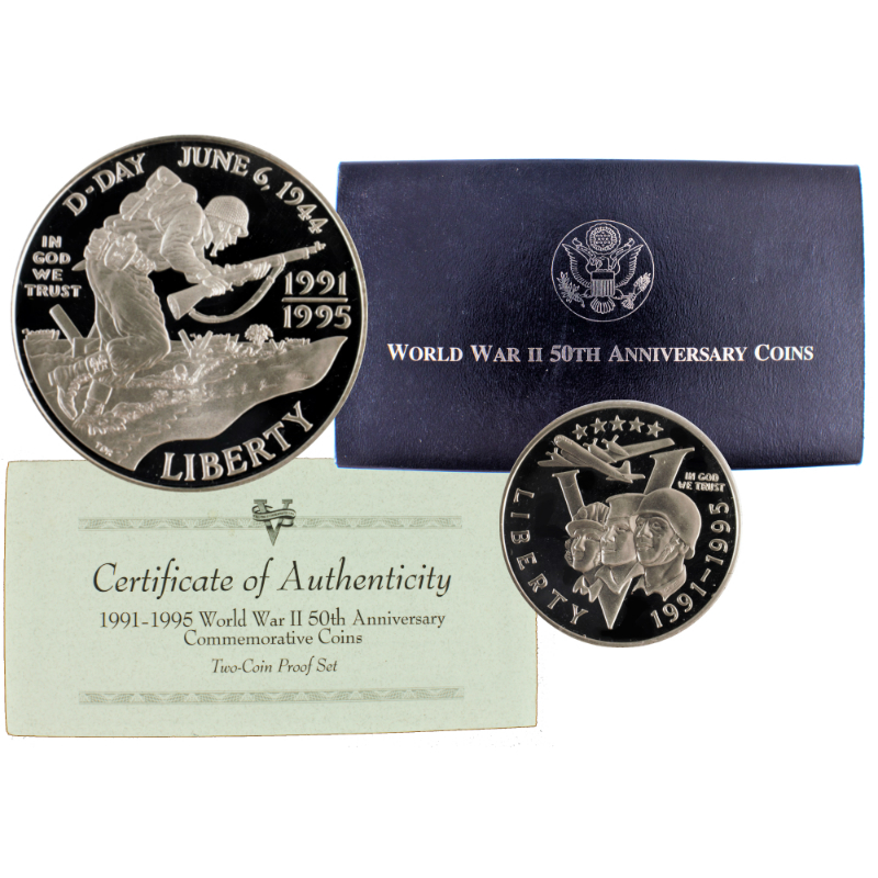 1991-1995 World War II Proof 2 Coin Commemorative Coin Set 