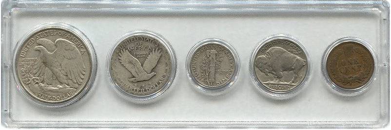 MintProducts > 20 Cent Pieces and Quarters > Five Coin Standing Liberty