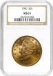$20.00 Liberty Head Gold Double Eagle Coins - Random Dates - PCGS/NGC MS-63