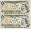 Lot of 2 1973 Bank of Canada $1.00 Note - Fine to Very Fine