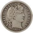 1914 Barber Silver Dime Coin - Fine to Very Fine
