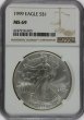 1999 1 oz American Silver Eagle Coin - NGC MS-69