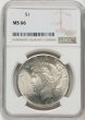 Peace Silver Dollar Coin - Random Date - NGC Certified MS-66