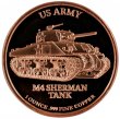 1 oz Copper Round - U.S. Army M4 Sherman Tank Design