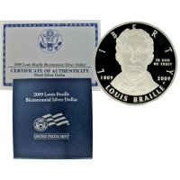2009 Louis Braille Commemorative Silver Dollar Coin (Proof)