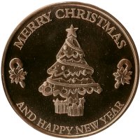 1 oz Copper Round - Christmas Series - Merry Christmas Tree Design