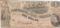 1862 $1.00 CSA Confederate Note - Steamship at Sea, Lucy Pickens - Fine