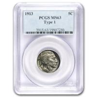 1913 Buffalo Nickel Coin - Type 1 - NGC/PCGS Certified MS-63