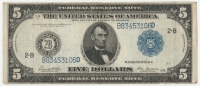 1914 $5.00 Federal Reserve Note - Large Type - Extremely Fine