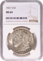 1921 Morgan Silver Dollar Coin - NGC Certified MS-64
