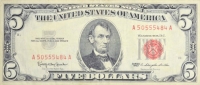 1963 $5.00 U.S. Note - Red Seal - About Uncirculated