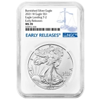 2021-W 1 oz Burnished American Silver Eagle Coin - Type 2 - NGC MS-70 Early Release