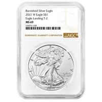 2021-W 1 oz Burnished American Silver Eagle Coin - Type 2 - NGC MS-69 Brown Label