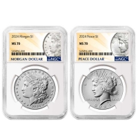 2024 Morgan and Peace Silver Dollar 2 Pc Set - NGC MS-70 - Morgan and Peace Dollar Label