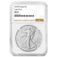2025(P) 1 oz American Silver Eagle Coin - Eagle Privy - NGC MS-69 Brown Label 
