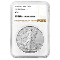 2025-W 1 oz Burnished American Silver Eagle Coin - NGC MS-69 Brown Label