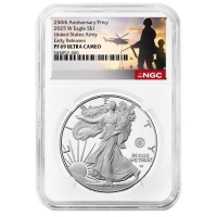 2025-W 1 oz Proof American Silver Eagle Coin - U.S. Army Privy - NGC PF-69 Ultra Cameo Early Releases - Military Label 250th Anniversary