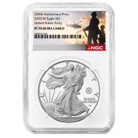 2025-W 1 oz Proof American Silver Eagle Coin - U.S. Army Privy - NGC PF-70 Ultra Cameo - Military Label 250th Anniversary