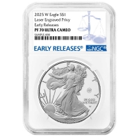 2025-W 1 oz Proof American Silver Eagle Coin - Laser Engraved with Laser Privy - NGC PF-70 Ultra Cameo Early Releases 