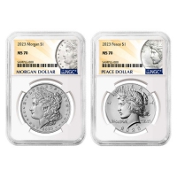 2023 Morgan and Peace Silver Dollar 2 Pc Set - NGC MS-70 - Morgan and Peace Dollar Label