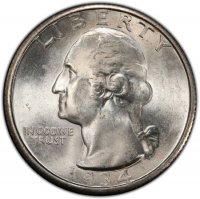 1934-D Washington Silver Quarter Coin - Medium Motto - Choice BU
