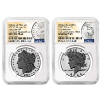 2023 Reverse Proof Morgan and Peace Silver Dollar 2 Pc Set - NGC PF-69 Early Releases - Morgan and Peace Dollar Label