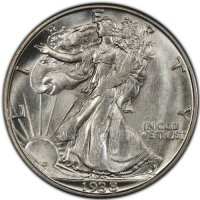 1938-D Walking Liberty Silver Half Dollar Coin - BU