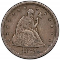 1875-S Twenty Cent Piece Silver Coin - Extremely Fine