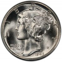 1945-S Mercury Silver Dime Coin - Choice BU