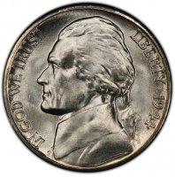 1944-S Jefferson War Nickel Silver Coin - Choice Uncirculated