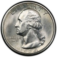 1934 Washington Silver Quarter Coin - Medium Motto - Choice BU
