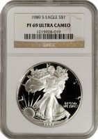 1989-S 1 oz American Proof Silver Eagle Coin - NGC PF-69 Ultra Cameo