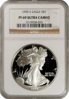 1990-S 1 oz American Proof Silver Eagle Coin - NGC PF-69 Ultra Cameo