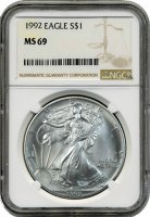 1992 1 oz American Silver Eagle Coin - NGC MS-69