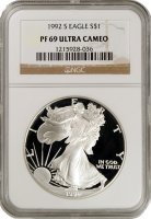 1992-S 1 oz American Proof Silver Eagle Coin - NGC PF-69 Ultra Cameo