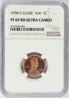 1998-S Lincoln Memorial Cent Coin - NGC PF-69 RD Ultra Cameo - Close "AM"