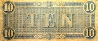 1864 $10.00 CSA Confederate Note - Fine or Better