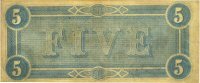 1863 $5.00 CSA Confederate Note - Fine or Better