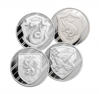 Harry Potter 1 oz Silver Houses 4 Piece Set: Gryffindor, Slythern, Ravenclaw & Hufflepuff  - Gem BU