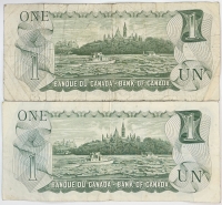 Lot of 2 1973 Bank of Canada $1.00 Note - Fine to Very Fine