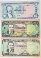 Lot of 3 Bank of Jamaica Notes - $10, $100, $100 - Nice Circulated Condition