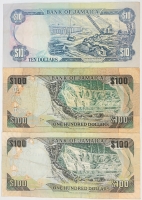 Lot of 3 Bank of Jamaica Notes - $10, $100, $100 - Nice Circulated Condition