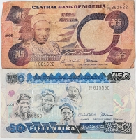 Lot of 2 Central Bank of Nigeria Five Naira and Fifty Naira - Average Circulated